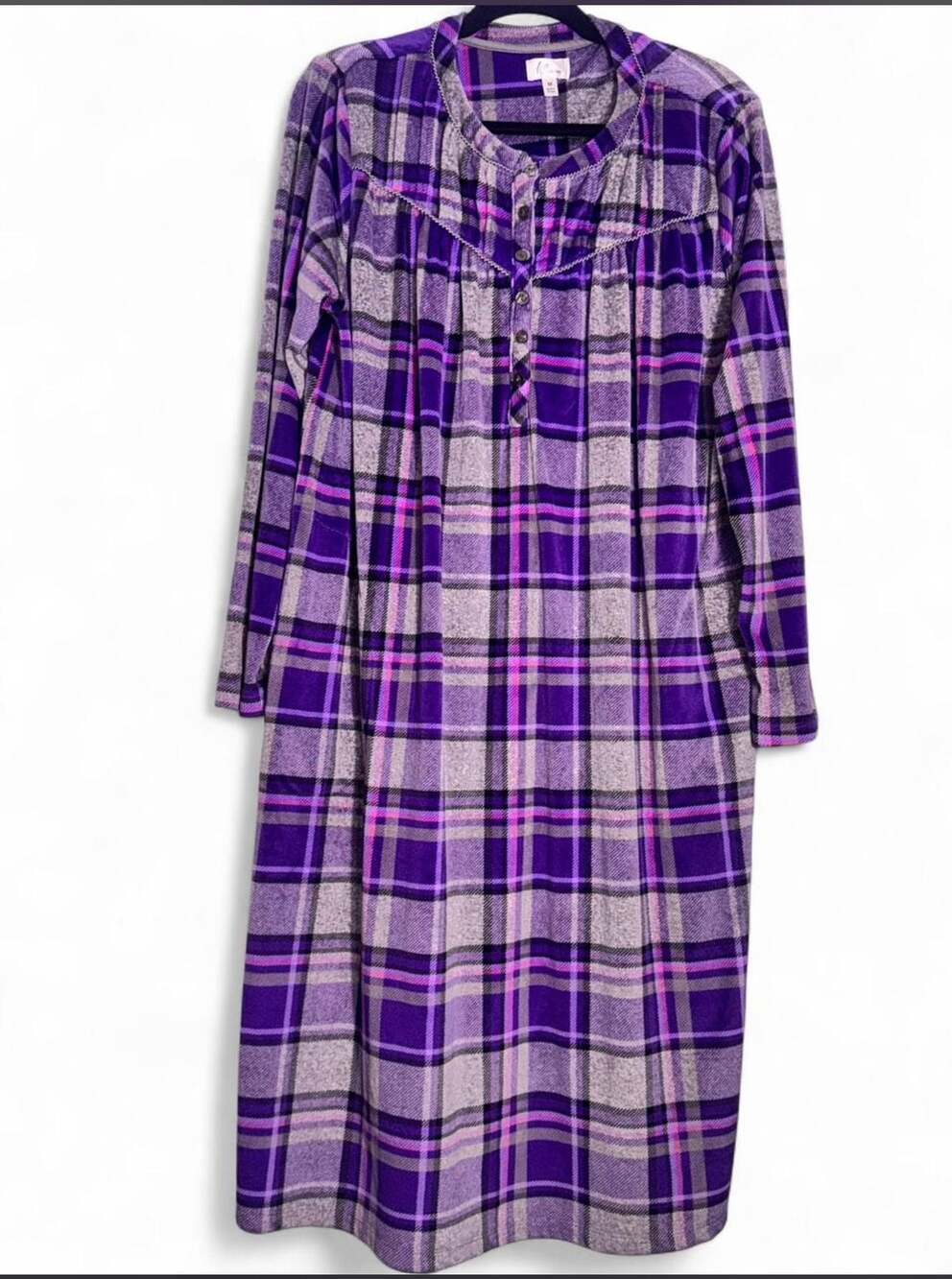 Aria Collection Purple Plaid Long Sleeve Nightgown Size M